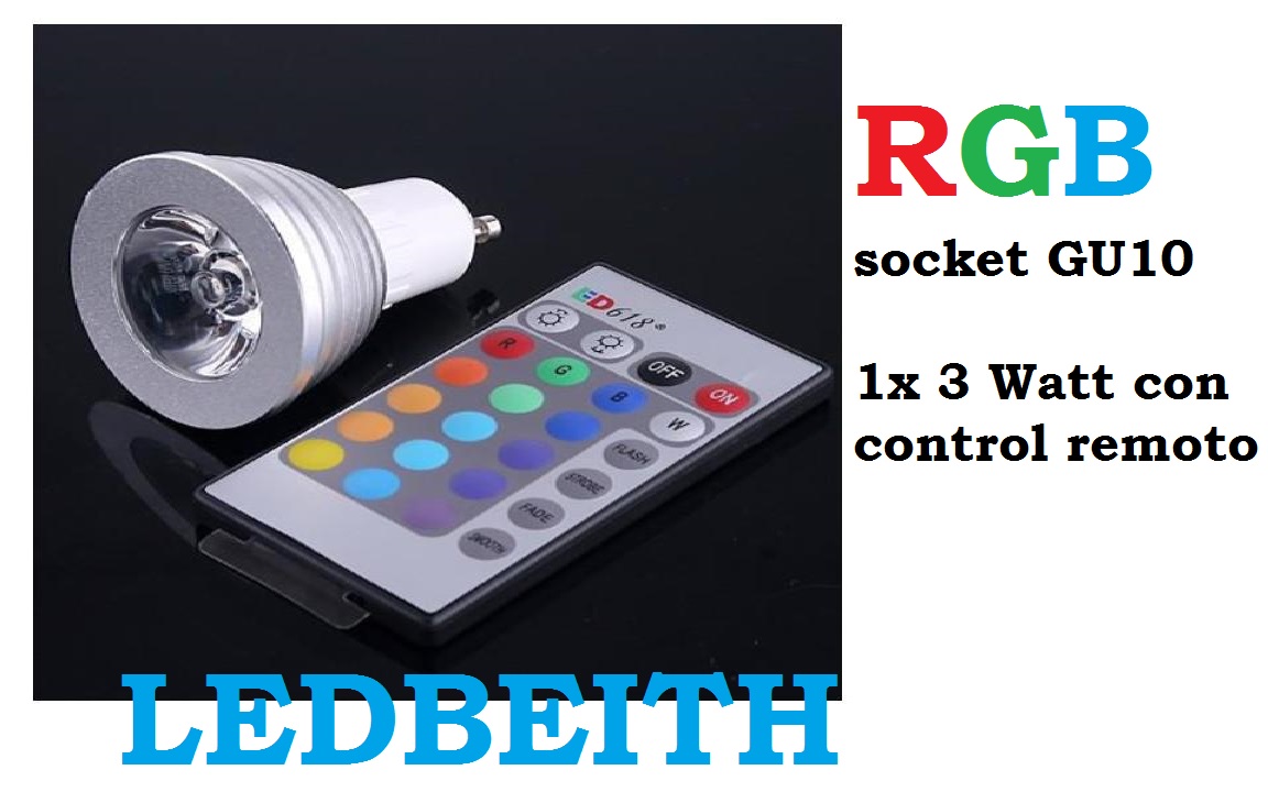 Foco Led RGB 16 Colores 1*3 Watts Base GU10 Con Control Remoto