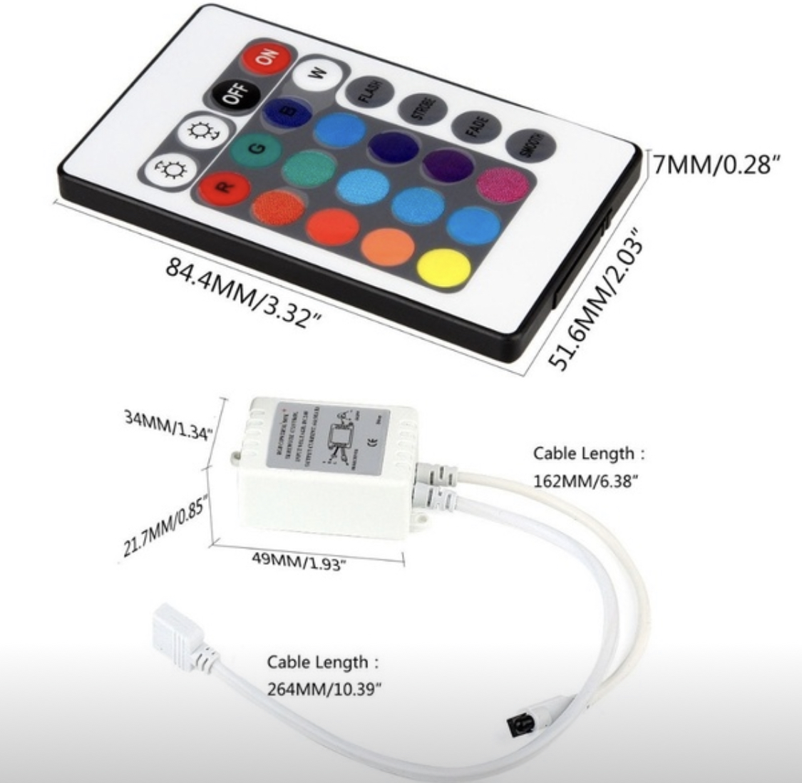 Controlador para tira LED RGB, Dimmer por control remoto IR de 24 botones